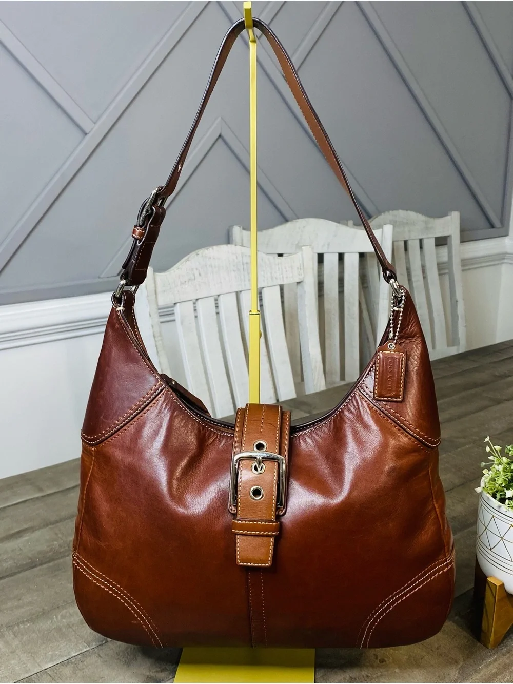 Coach Hamilton Soho Hobo Bag Brown Leather Buckle Shoulder Handbag Vintage Y2K